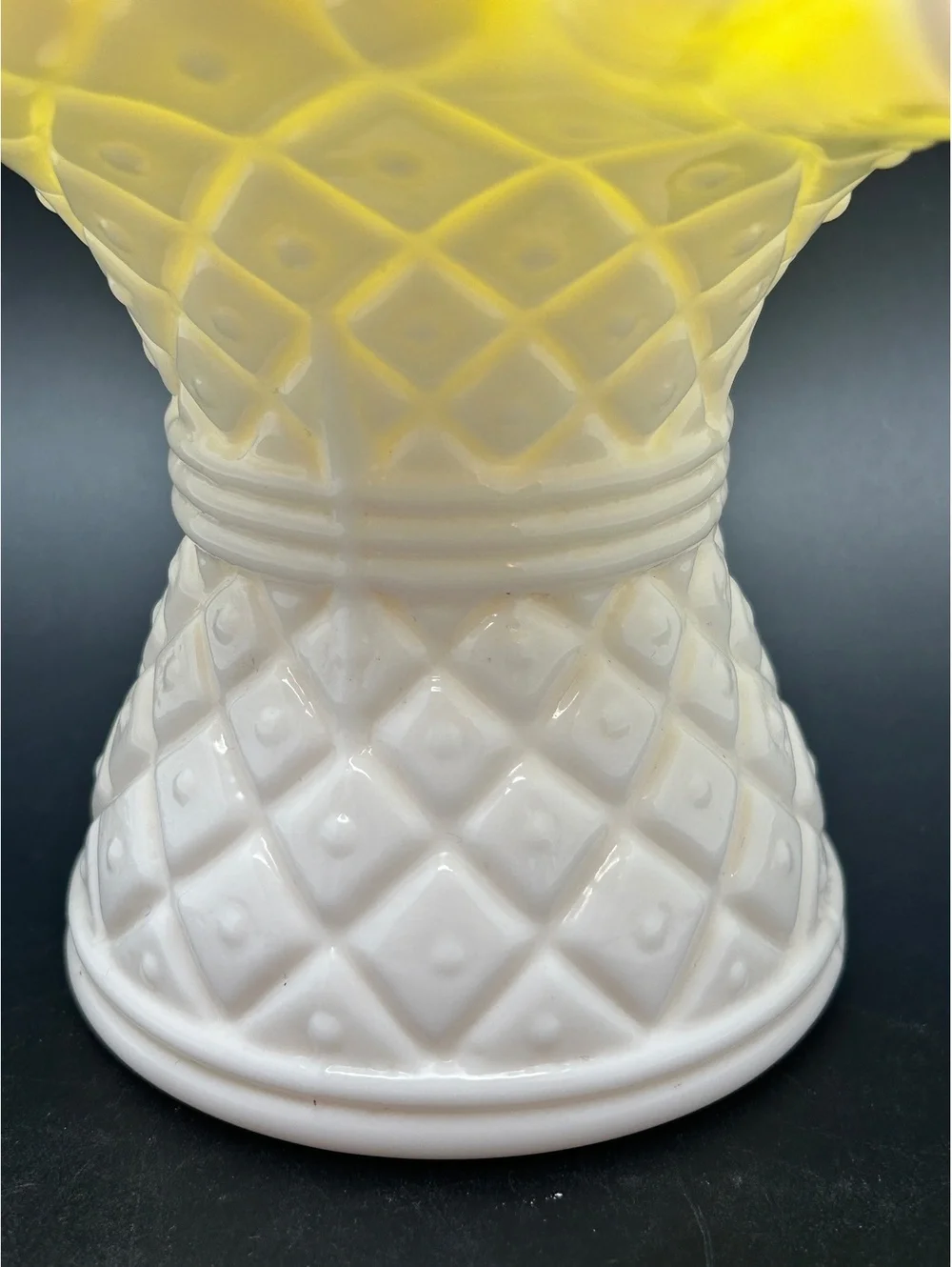 Kanawha Cased Glass Basket #324 Diamond Dot in Yellow/white